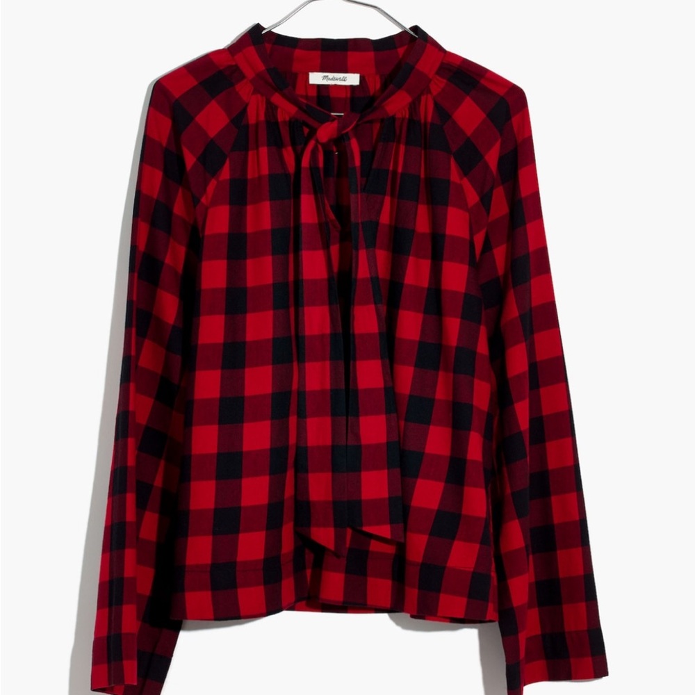 Madewell Tie-Neck Popover Shirt in Buffalo Check